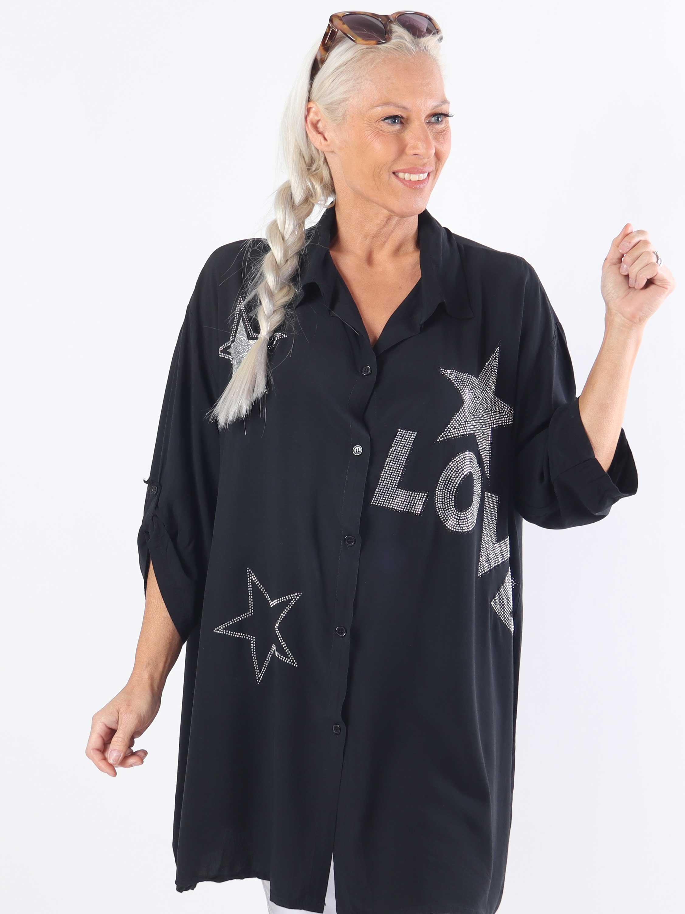 Love - Plus size skjorte i viskose med similisten og stjerner